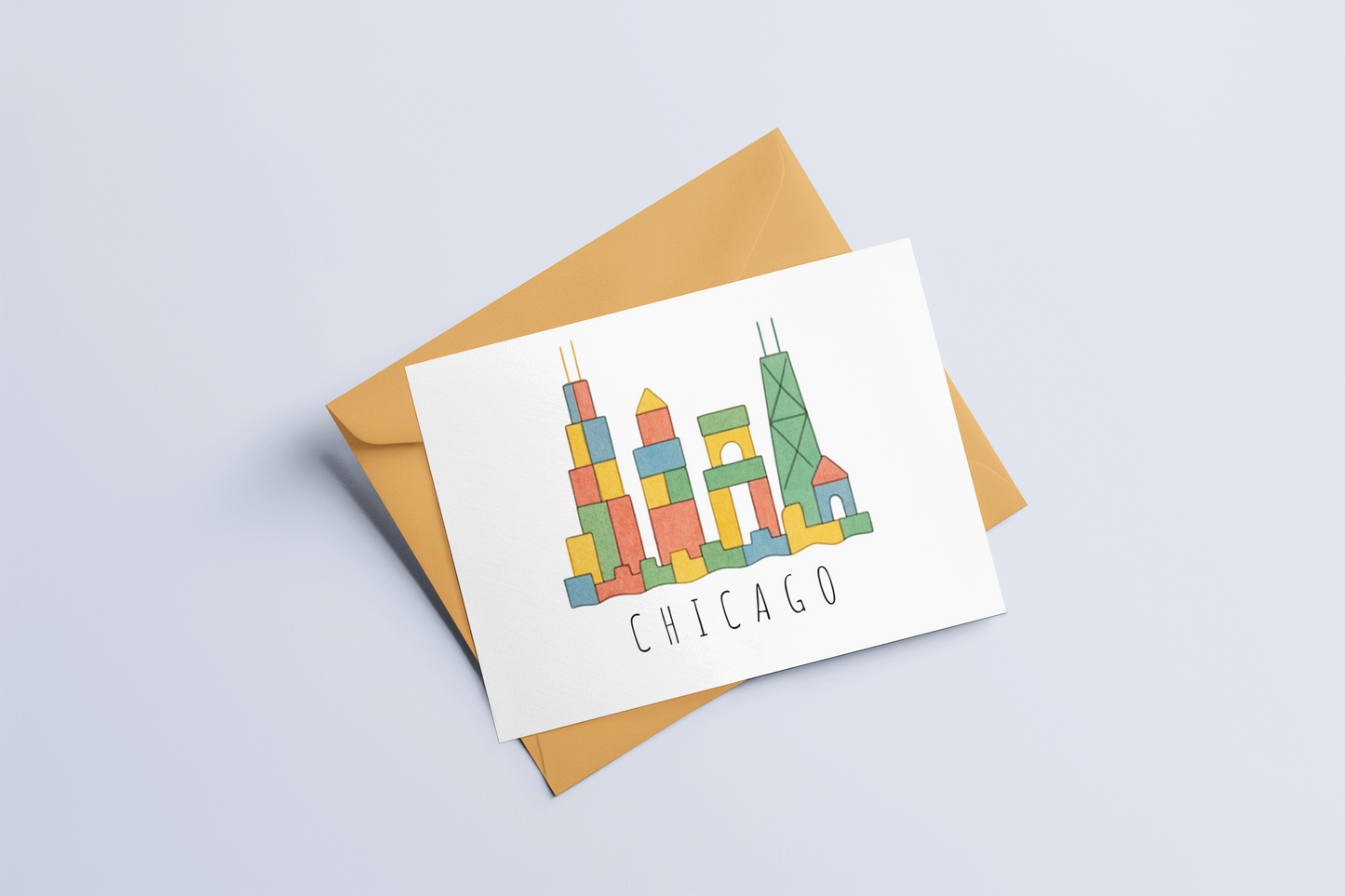 Chicago Skyline Greeting Card – Wooden Block Design